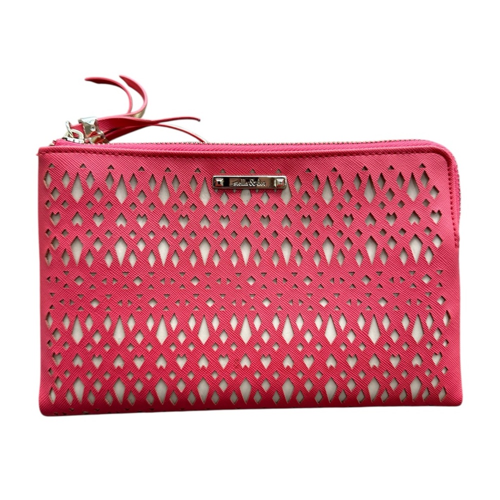 NWOT Stella & Dot Coral Pink and Tan Cutout Clutch